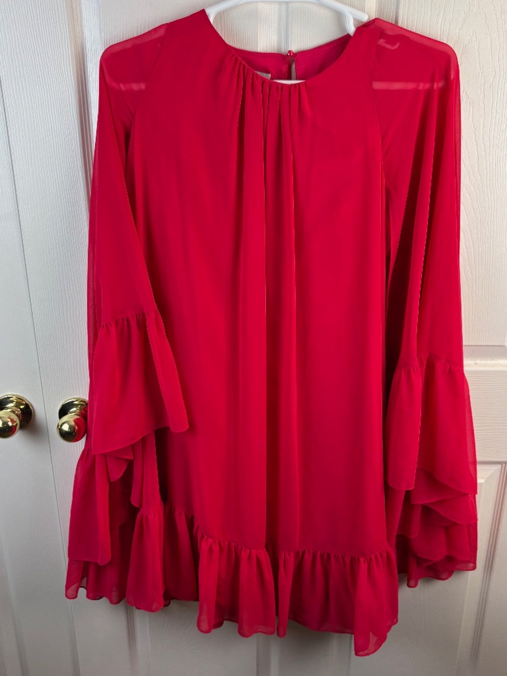 Rickie Freeman Teri Jon Chiffon Ruffle Hem Swing Cape Dress